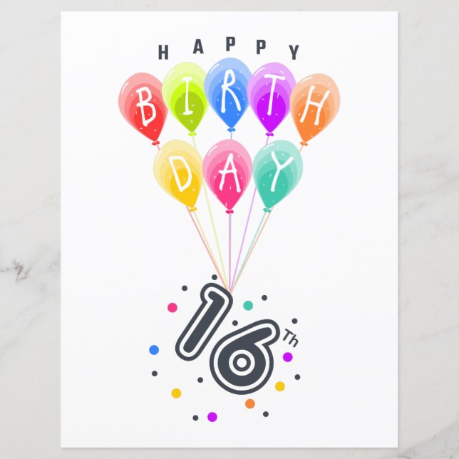 Lycklig 16:e födelsedagen med färgämnen (Framsida)