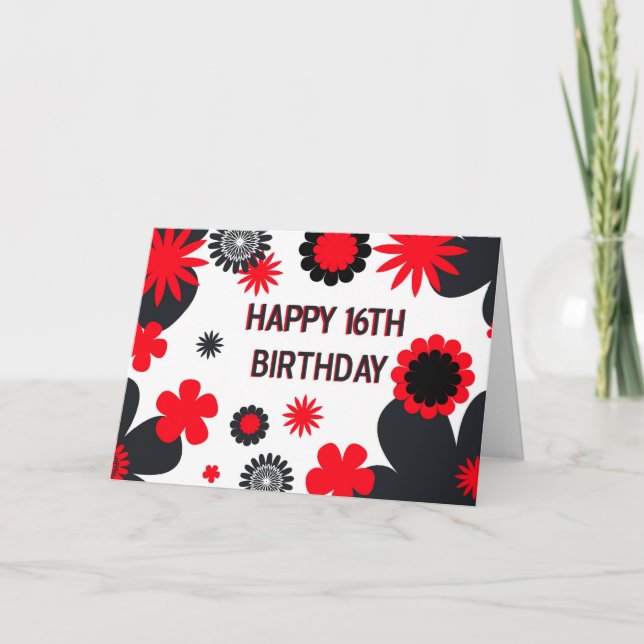 Lycklig 16:e födelsedagskort kort (Framsida)
