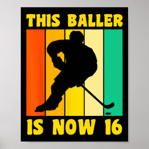 Lycklig 16 födelsedag 16 år gammal retro Ice Hocke Poster