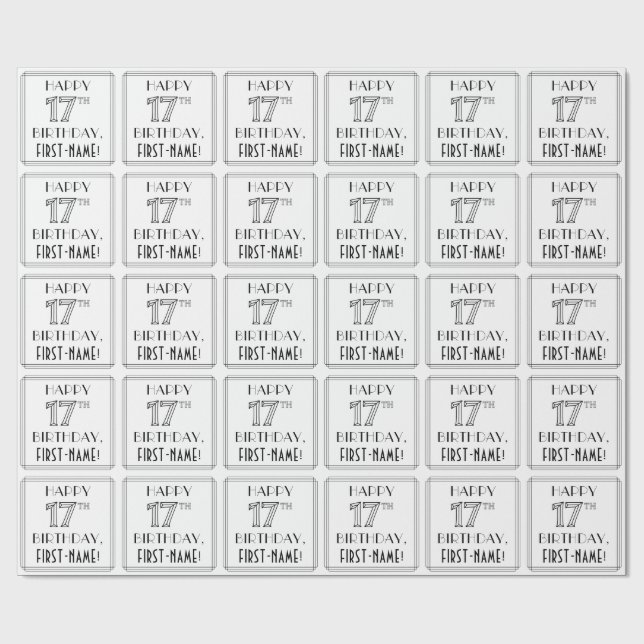 LYCKLIG 17:E BIRTHDAY; Art Deco Stil; eget namn Presentpapper (Platt)