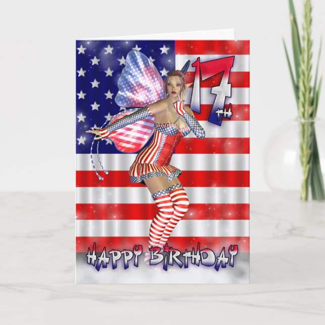 Lycklig 17:e födelsedag i stars och stripes kort (Framsida)