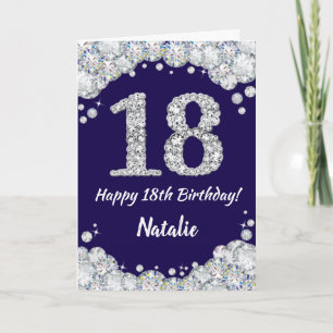 Lycklig 18:e födelsedag Blått och Silver Glitter Kort