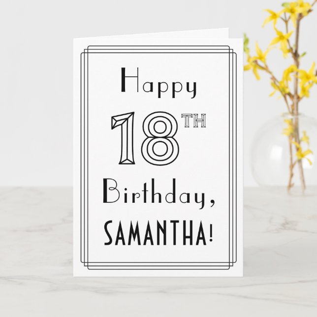 Lycklig 18:e födelsedagen, Art Deco Stil w/ anpass Kort (Gul blomma)