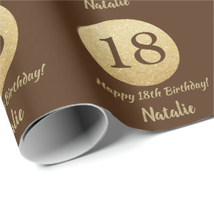 Lycklig 18:e födelsedagen: Brown och Guld Glitter Presentpapper