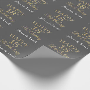 Lycklig 18:e födelsedagen Guld Glitter och Grått Presentpapper