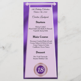 Lycklig 18:e födelsedagen Lila Glitter Foil Menu Meny