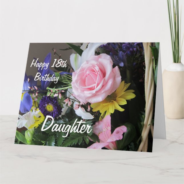 Lycklig 18:e födelsedagsdottern-Rosa ros Bouquet Kort (Framsida)