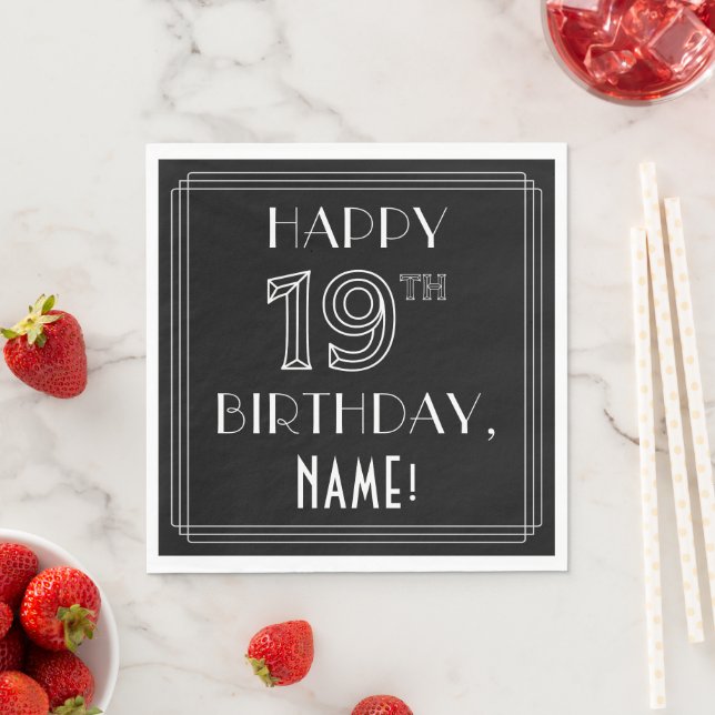LYCKLIG 19:E BIRTHDAY; Art Deco Stil; eget namn Pappersservett (Insitu)