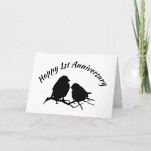Lycklig 1:a årsdagen Cute Bird Couple Silhouette Kort