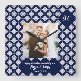 Lycklig 1:a årsdagen för dekoration av foto Clock Fyrkantig Klocka