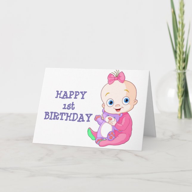 **LYCKLIG 1:a BIRTHDAY" SPECIELLA FLICKA Kort (Framsida)
