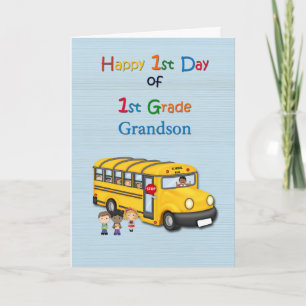 Lycklig 1:a dagen i Klass, Grandson, School Buss Kort