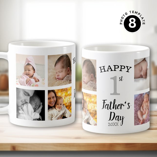 Lycklig 1:a Fars dag Nya pappa 8 Fotokollage Kaffemugg (Skapare uppladdad)
