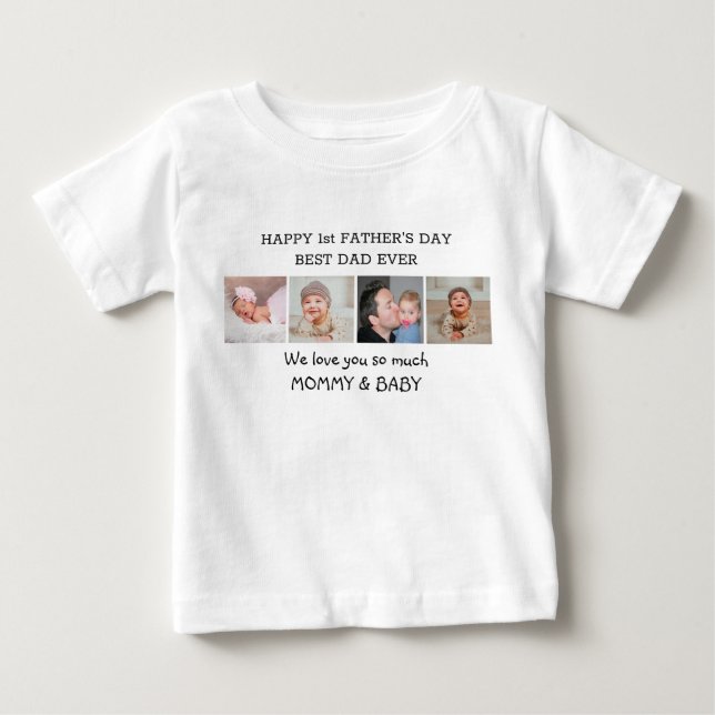 Lycklig 1:a Fars dag pappa 4 Fotokollage T Shirt (Framsida)