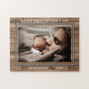Lycklig 1:a Fars dag Pappa och Baby Fototrä Pussel