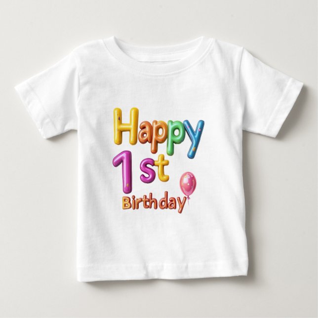Lycklig 1:a födelsedag - Ballonstext Firande T Shirt (Framsida)