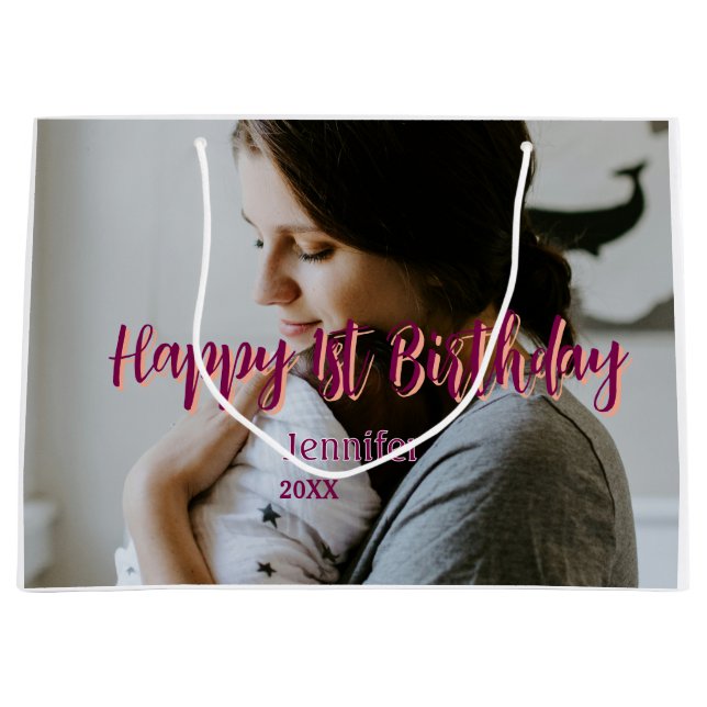 Lycklig 1:a födelsedag barn baby mor röd orange st (Framsidan)