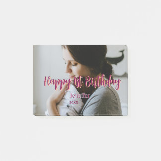 Lycklig 1:a födelsedag barn baby mor röd orange st post-it block