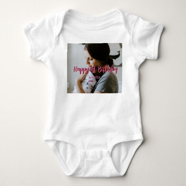 Lycklig 1:a födelsedag barn baby mor röd orange st t shirt (Framsida)