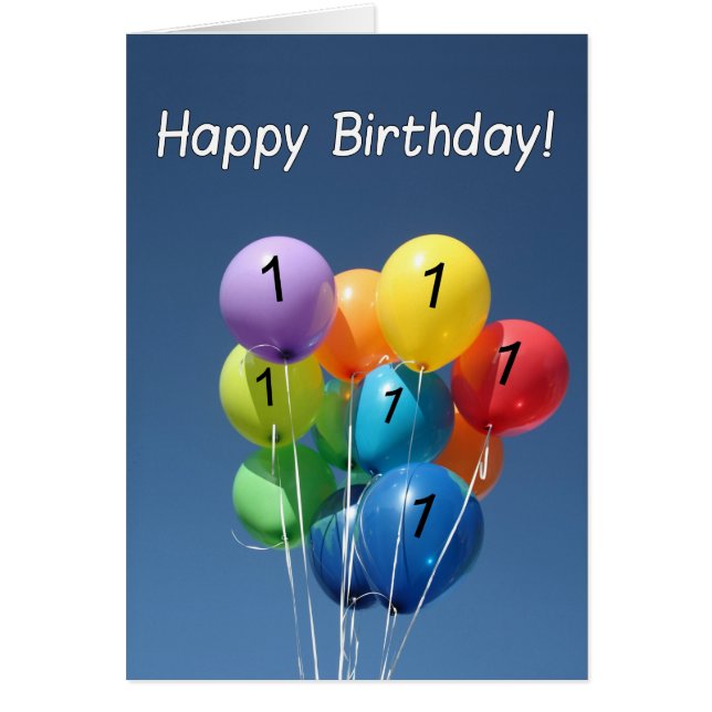 Lycklig 1:a födelsedag Färgader i blå himmel Hälsningskort (Framsidan)