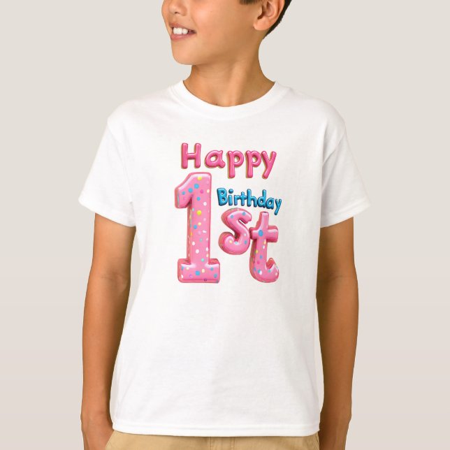 Lycklig 1:a födelsedag - färgfull Firande-text T Shirt (Framsida)