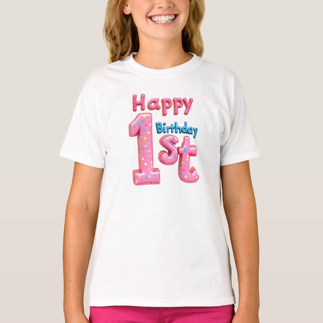 Lycklig 1:a födelsedag - färgfull Firande-text T Shirt (Framsida)