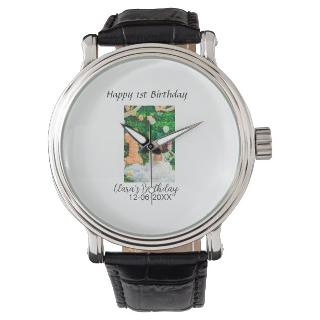 Lycklig 1:a födelsedag, fotoenkel elegant cutemode armbandsur (Framsida)