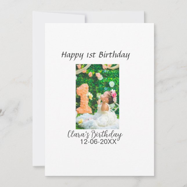 Lycklig 1:a födelsedag, fotoenkel elegant cutemode inbjudningar (Framsida)