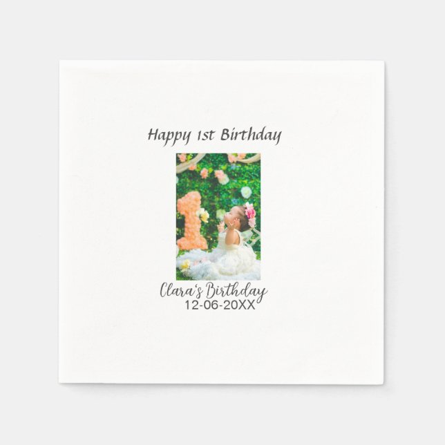 Lycklig 1:a födelsedag, fotoenkel elegant cutemode pappersservett (Framsidan)