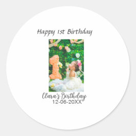 Lycklig 1:a födelsedag, fotoenkel elegant cutemode runt klistermärke