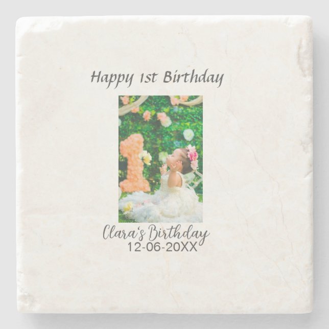 Lycklig 1:a födelsedag, fotoenkel elegant cutemode stenunderlägg (Framsidan)