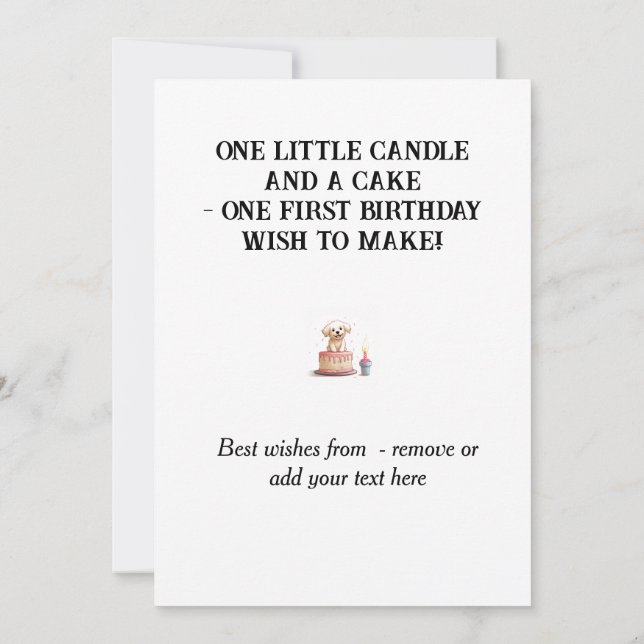 Lycklig 1:a födelsedag Grattis, Namn och marionett Kort (Baksida)