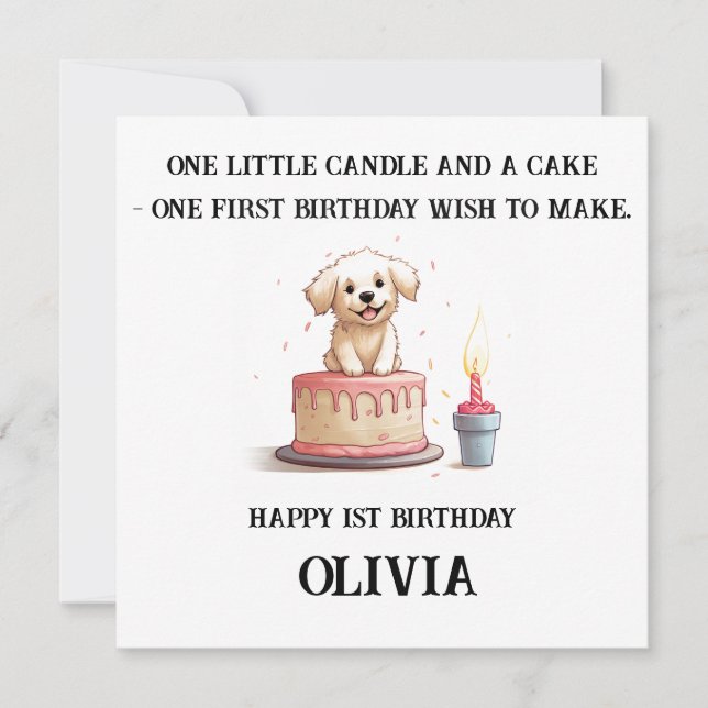 Lycklig 1:a födelsedag Grattis, Namn och marionett Kort (Framsida)