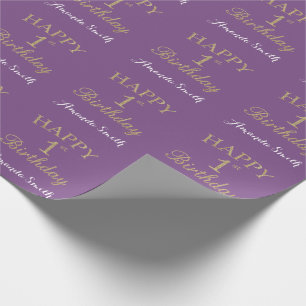 Lycklig 1:a födelsedag Guld Glitter och Lila Presentpapper