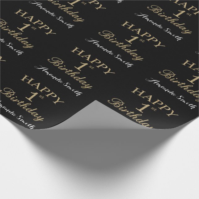 Lycklig 1:a födelsedag Guld Glitter Wrapping Pappr Presentpapper (Hörn)