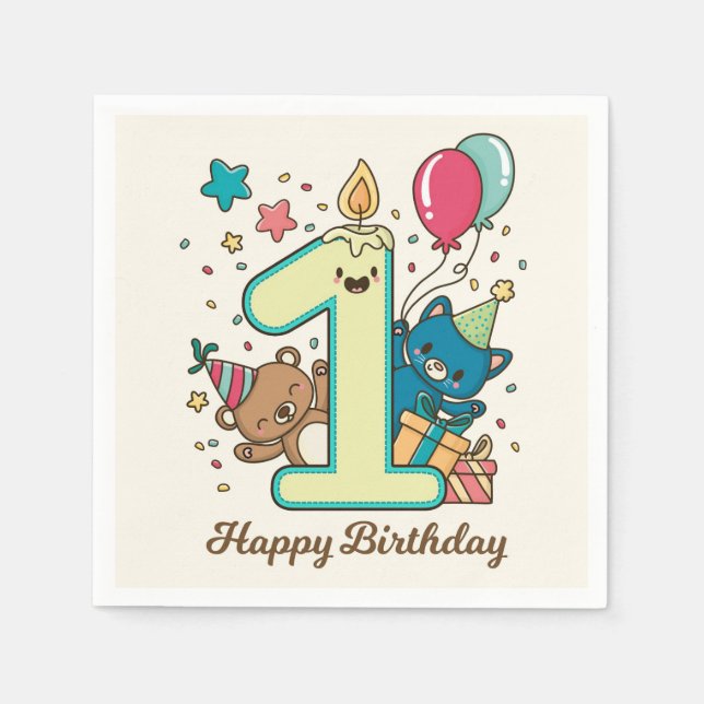 Lycklig 1:a födelsedag pappersservett (Framsidan)