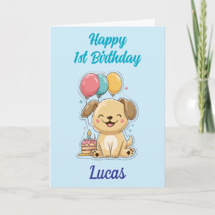 Lycklig 1:a födelsedag, pojke, Cute Puppy, Personl Kort
