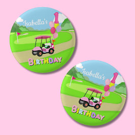 Lycklig 1:a födelsedag Polka Dot Rosa Girly Golf Knapp