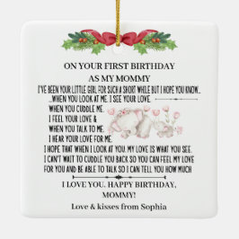 Lycklig 1:a födelsedag som min Mamma med elefant f Julgransprydnad Keramik