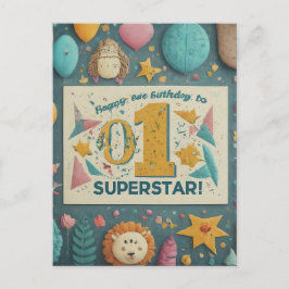 "Lycklig 1:a födelsedag till vår lilla superstjärn Vykort