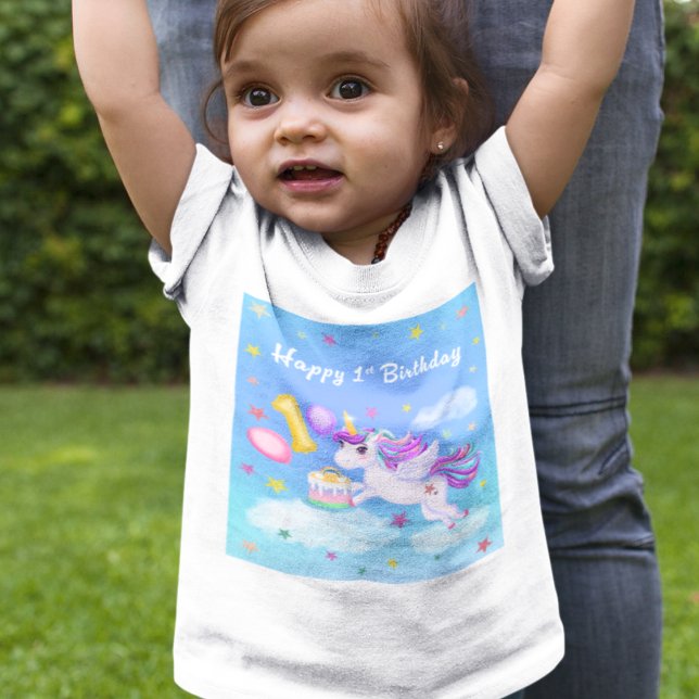 Lycklig 1:a födelsedag Unicorn med födelsedagskumm T Shirt (Skapare uppladdad)