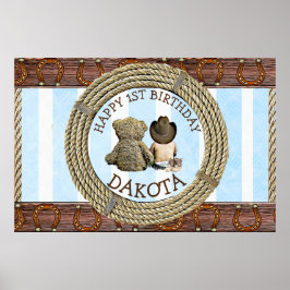 Lycklig 1:a födelsedagen Cowboy and Nalle Boy's Poster