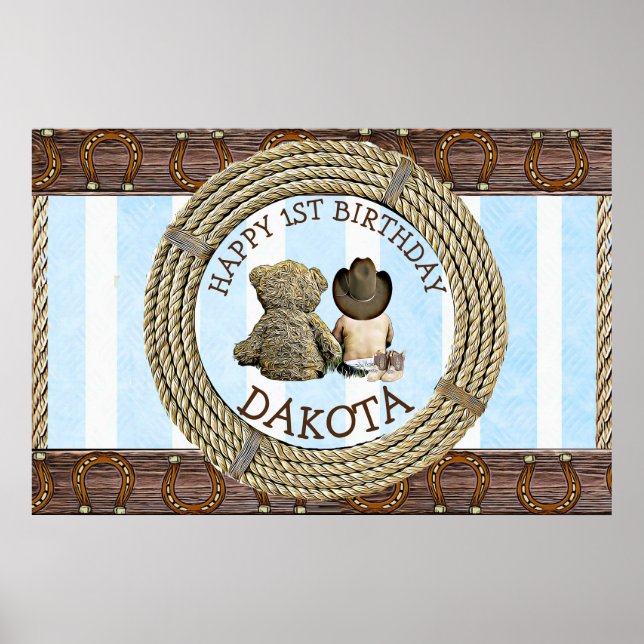 Lycklig 1:a födelsedagen Cowboy and Nalle Boy's Poster (Framsidan)
