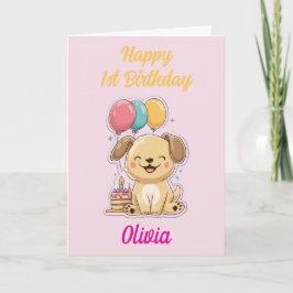 Lycklig 1:a födelsedagen, flicka, Lycklig-marionet Kort