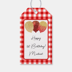 Lycklig 1:a födelsedagen och Red Gingham & Balloit Presentetikett