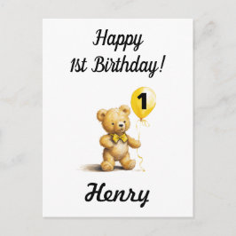 Lycklig 1:a födelsedagen, Personlig Nalle Card, Vykort