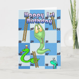Lycklig 1:a födelsedagskortet Snakes and Ladders Kort