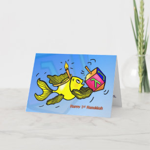 Lycklig 1:a Hanukkah söt, roligt Sparky Fish CARD Helgkort