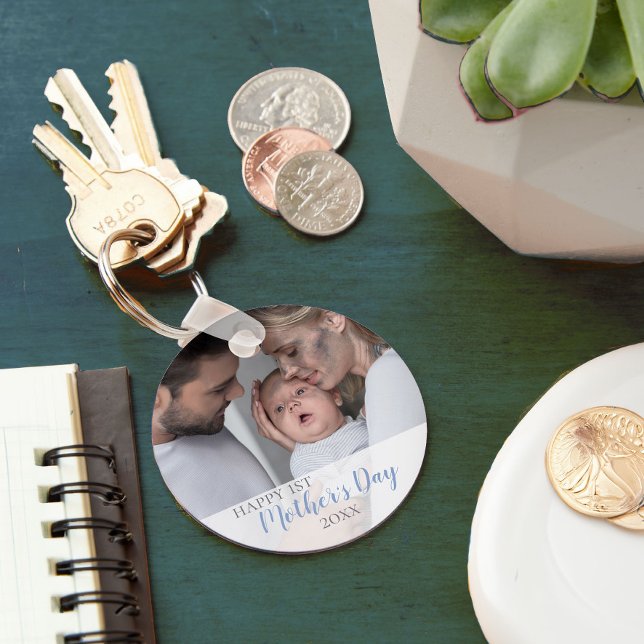 Lycklig 1:a Mors dag 2023-Pojke foto Nyckelring (Mother's Day photo keyring)
