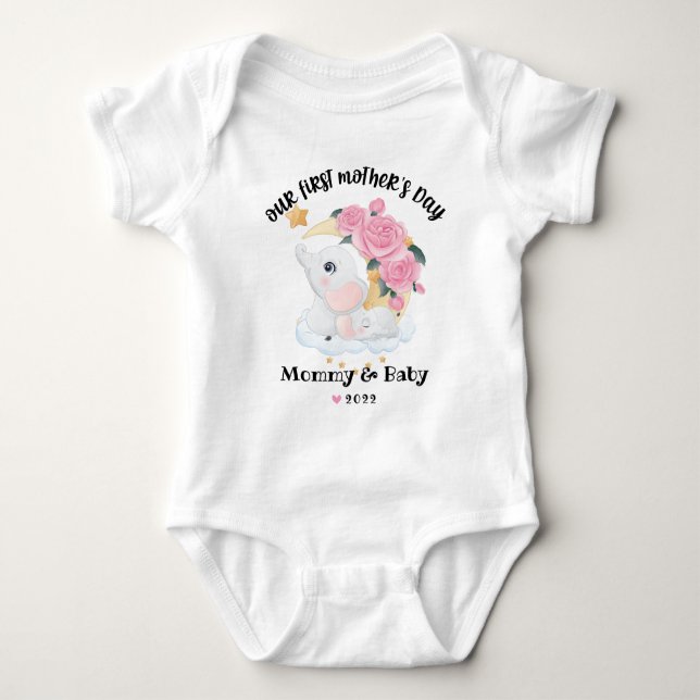 Lycklig 1:a Mors dag Baby-kostydräkt T Shirt (Framsida)